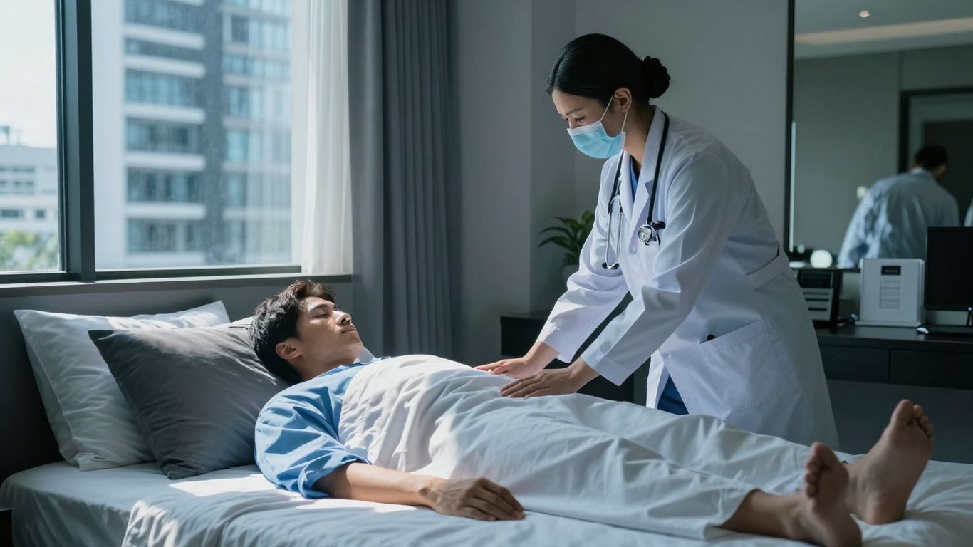 Doctor visiting patient in a Patong hotel room.
